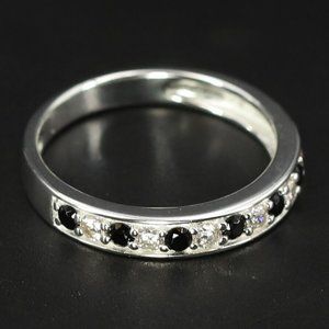 NEW Sterling Silver DESIGNER Black & White CZ Cluster Band Ring